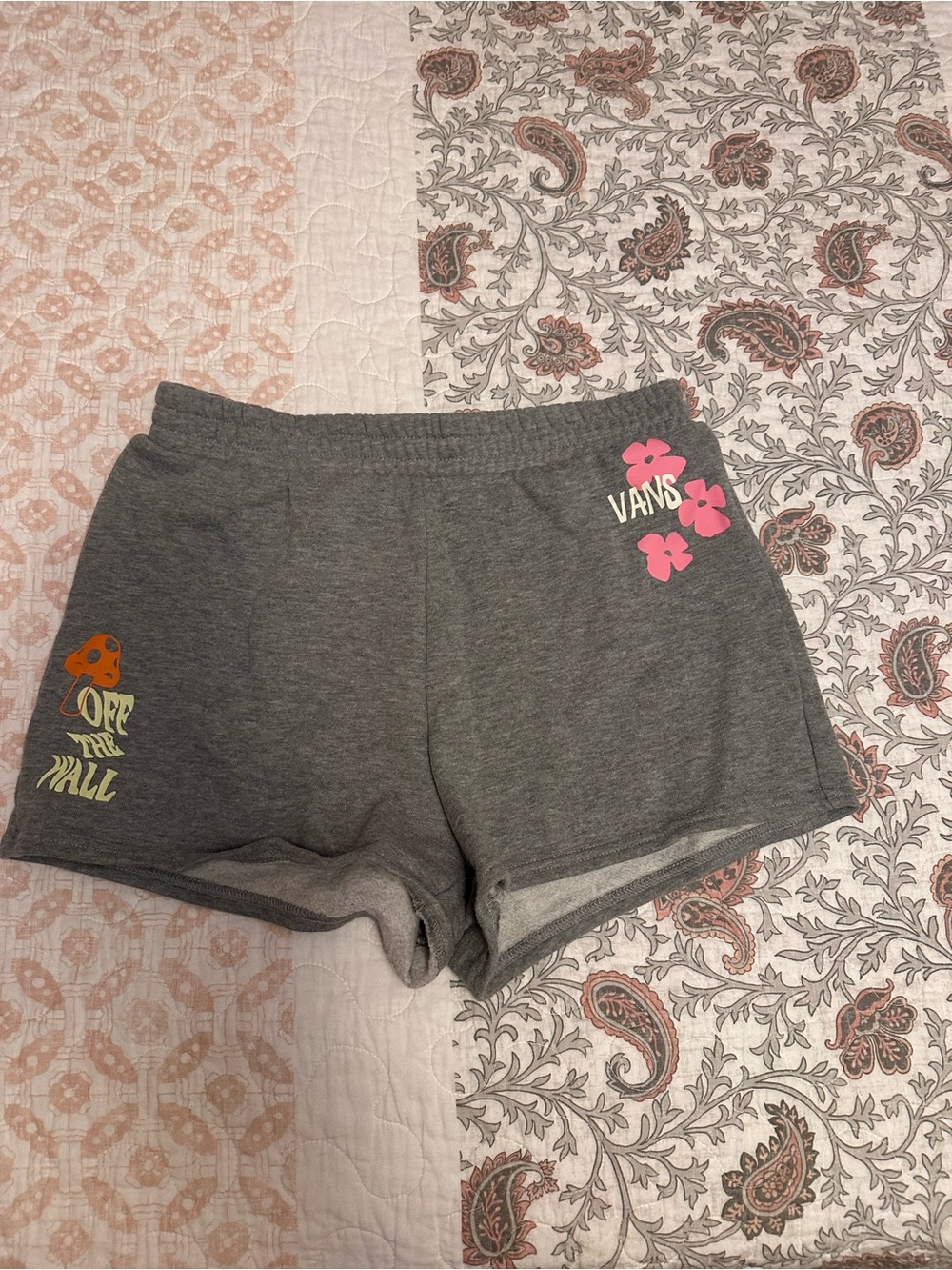 Vans Gray Sweat Shorts with Pink Floral Logo